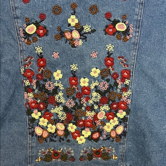 DKNY Blue Denim Jacket with Tan Collar and Embroidery - Picture 7 of 7